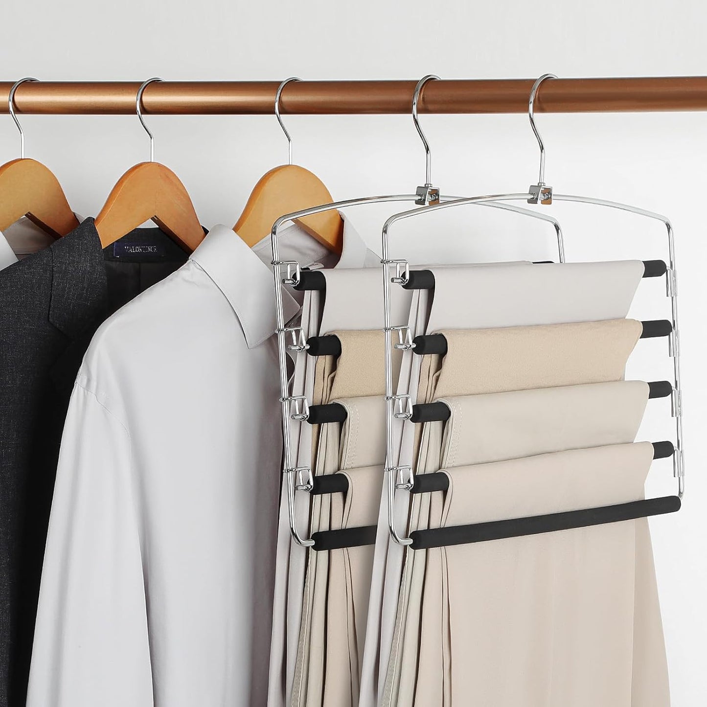 TOPIA HANGER Pants Hangers Space Saving, 2-Pack Swing Arm Pants Organizer for Closet, Non-Slip Foam Padded Organizer Hanger for Multi Slacks, Jeans, Trousers, Skirts, Scarfs, Black-CT08B