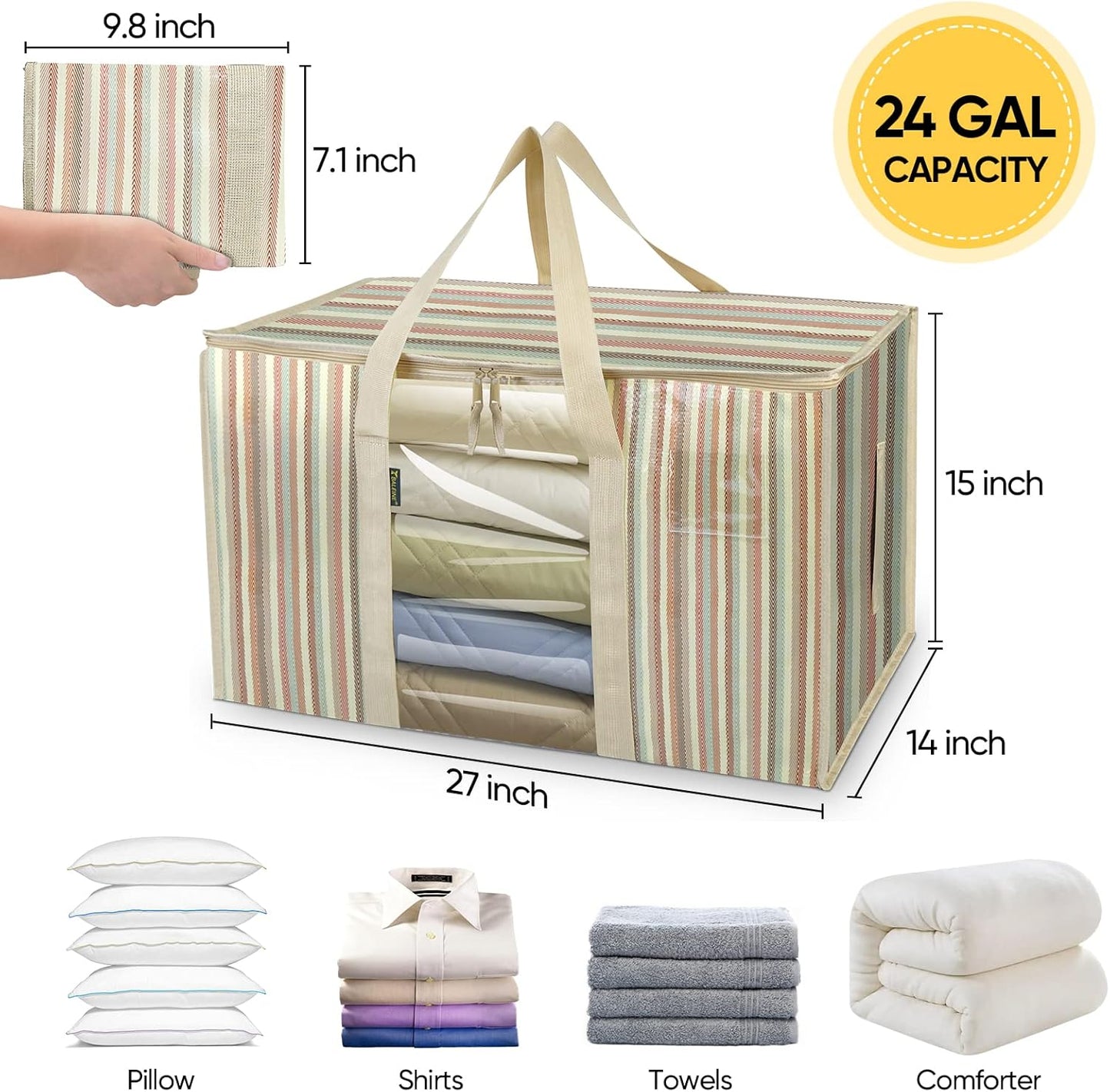 BALEINE 4-Pack Oversized Moving Bags with Reinforced Handles, Heavy-Duty Storage Tote Moving Supplies for Packaging, Camping (Color Stripe, 4-Pack)