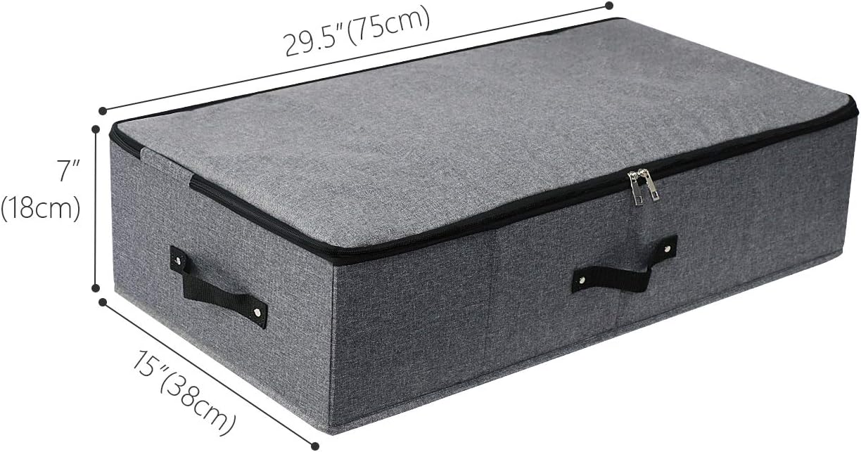 AMJ 29.5"*15"*7", Rigid Under Bed Garment Storage Bins, Folding & Washable, Soft Zip Lid, Black Gray