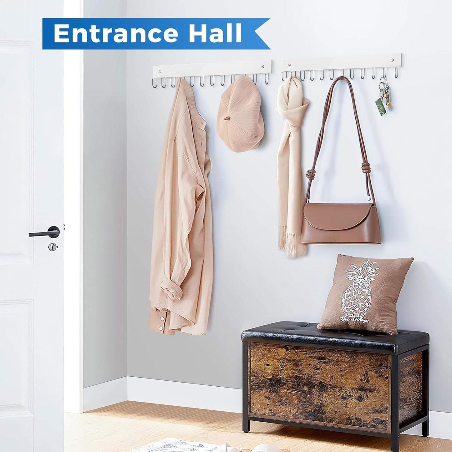 Belt Hanger Wall Mounted, Wooden Belt Organizer Max 12 Storage Capacity, 180° Rotating Space Saving Hangers for Ties, Tank Tops, Scarves, Bras, Keys, Bags White 1 Pack