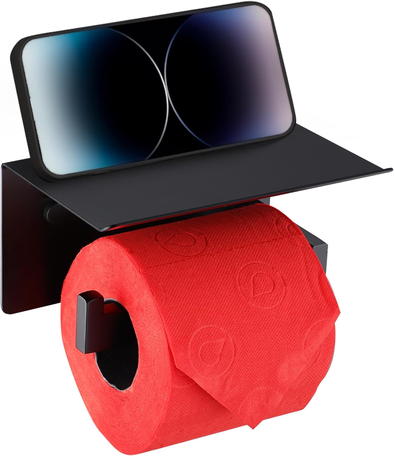 LANC Black Toilet Paper Holder with Shelf Toilet Tissue Roll Holder with Phone Shelf for Bathroom Wall Mounted and Self-Adhesive Toilet Paper Roll Holder Stainless Steel,Left Rod, A8367MB-LF