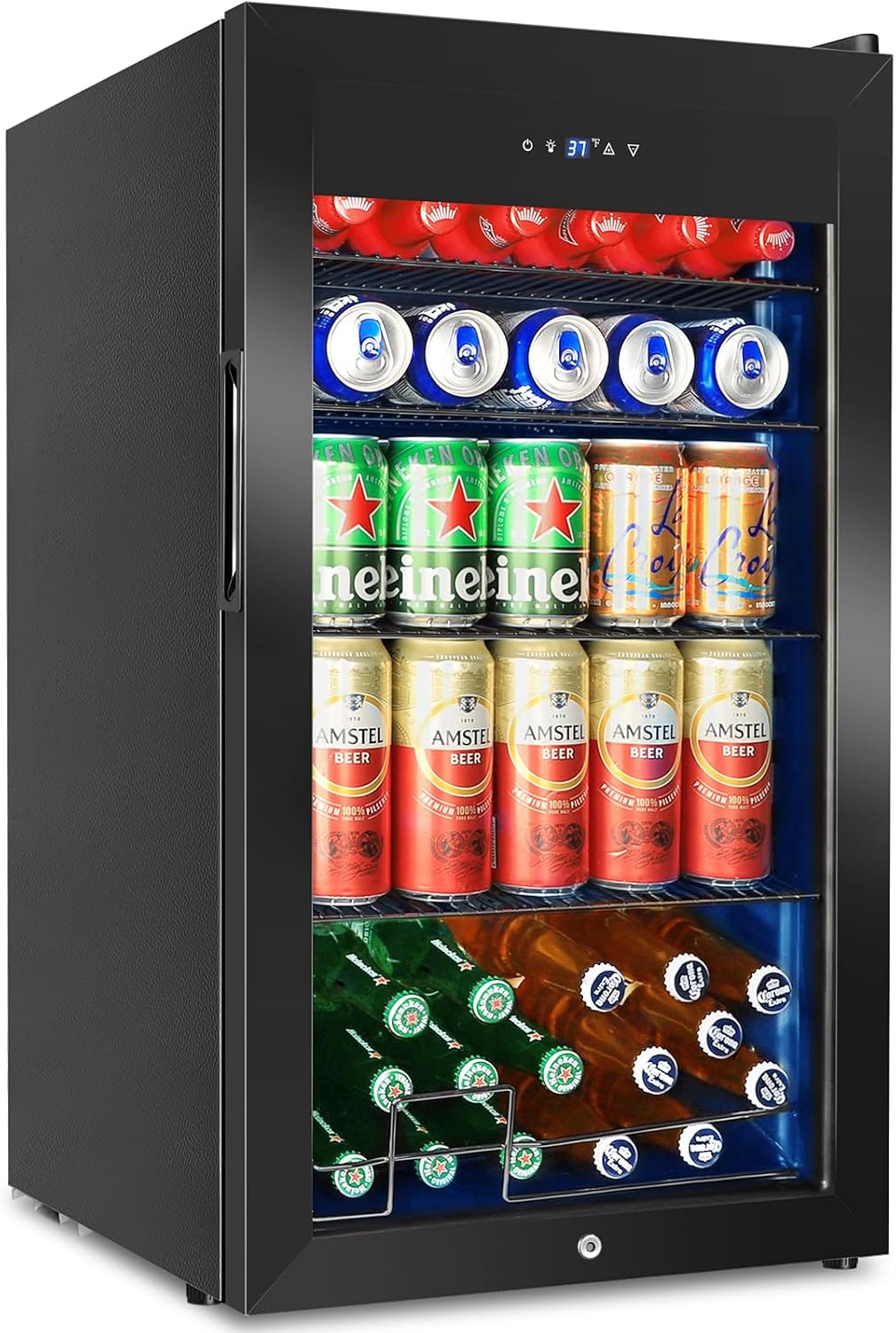 Beverage Refrigerator 126 Can, Mini Beverage Fridge Small Beverage Cooler with Glass Door Safety Lock, Drink Fridge for Beer Soda Wine, Perfect for Dorm Office Hotel