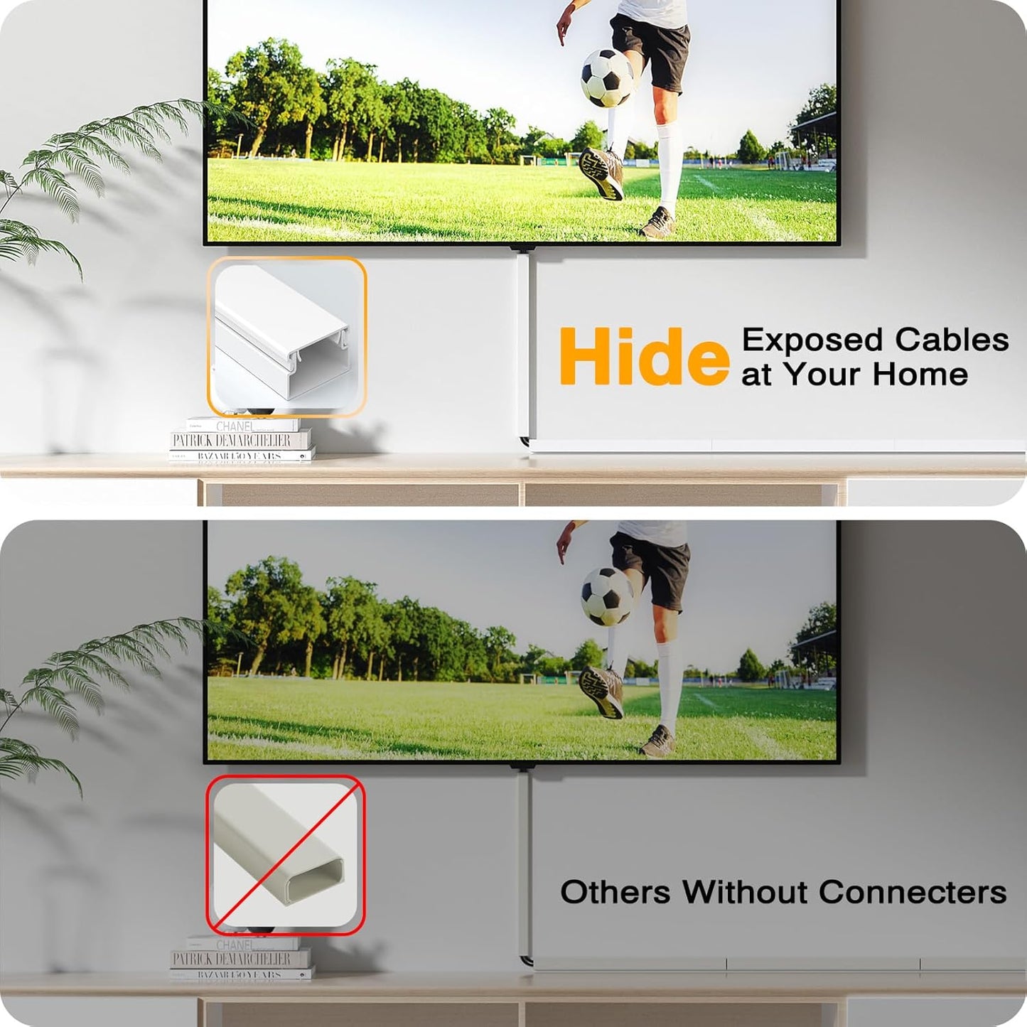 Delamu 56.7in Cord Hider, Cord Covers for Mini Wire on Wall, Paintable Cable Hider Wire Covers for Cords, Self-Adhesive Cable Cover Management, Easy Set-up Wires Hiders for TV, W0.55 H0.4in, White