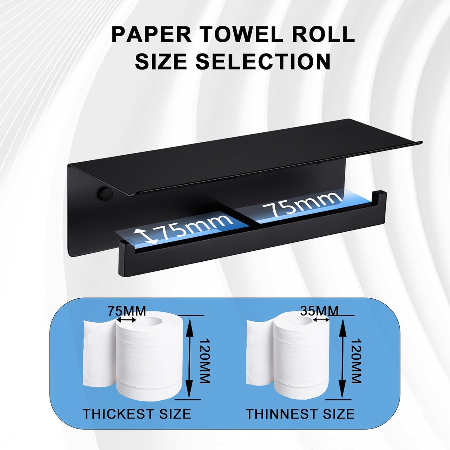 LANC Double Toilet Paper Holder with Shelf, Matte Black Commercial Roll Tissue Dispenser with Phone Shelf for Bathroom Wall Mounted or 3M Self-Adhesive Stainless Steel Storage, A8377MB