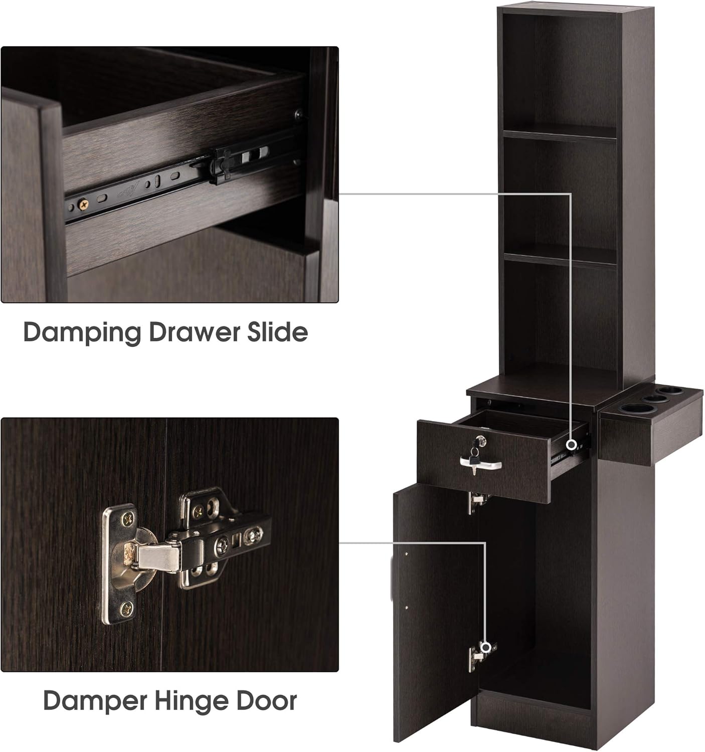 BarberPub Wall Mount Barber Station Hair Styling Drawer Storage Beauty Salon Spa Shop Equipment 3208 (Ebony)