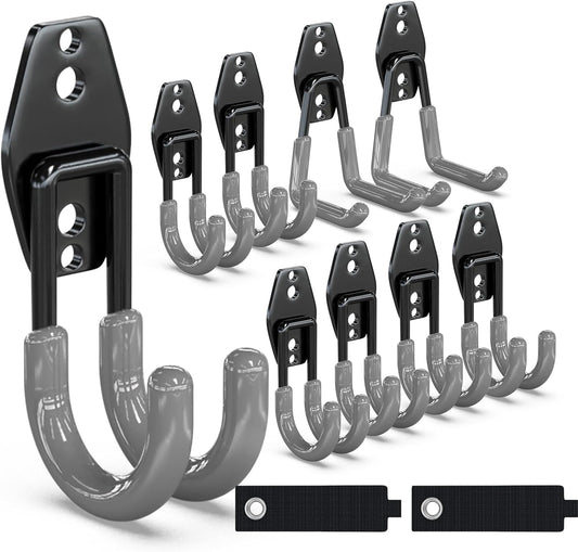 3-H Garage Wall Hooks 10 Pack, Garage Hooks Heavy Duty with Extra Welding Spots, Wall Storage Organizer for Hanging for Garden, Lawn, Yard (Grey)