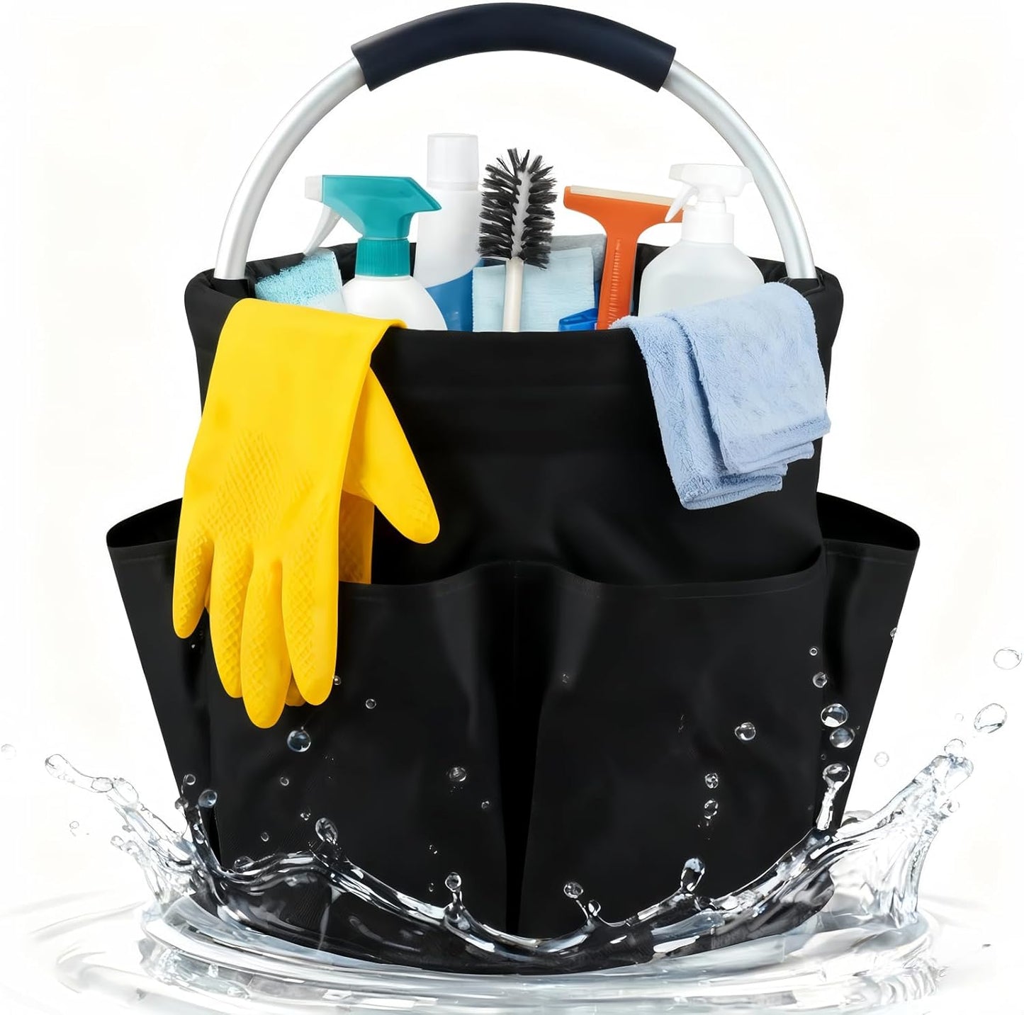 17L Cleaning Caddy With Handle, Foldable Storage Cleaning Product Organizer, Cleaning Caddy Organiser, Outdoor Camping，Portable Multifunctional Cleaning Bucket tool Bag Organizer (black)
