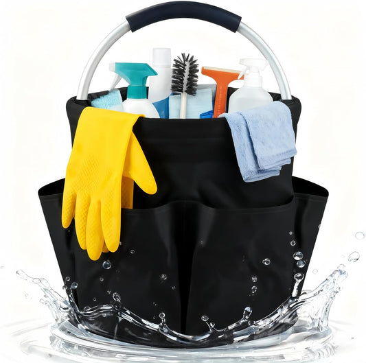 17L Cleaning Caddy With Handle, Foldable Storage Cleaning Product Organizer, Cleaning Caddy Organiser, Outdoor Camping，Portable Multifunctional Cleaning Bucket tool Bag Organizer (black)