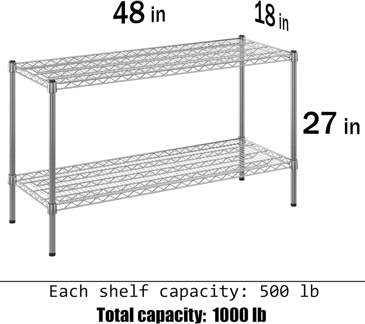 18" Deep x 48" Wide x 27" Height Wire Shelving Kit | 2-Tier | NSF Commercial Storage Rack Unit