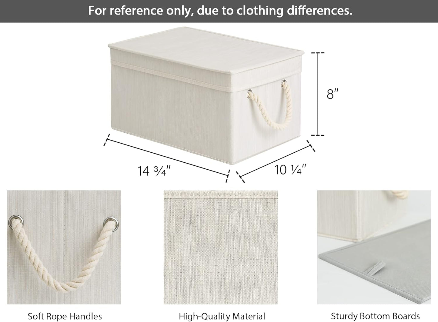 StorageWorks Storage Bins with Lids, Decorative Storage Boxes with Lid and Soft Rope Handles, Foldable Storage Baskets for Closet, Shelves, Stackable, 3-Pack, Ivory and White, Large