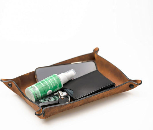 Main Street Forge Leather Valet Tray for Men – Rustic EDC Organizer for Keys, Phone & Wallet – Made in USA - Rustic Montana