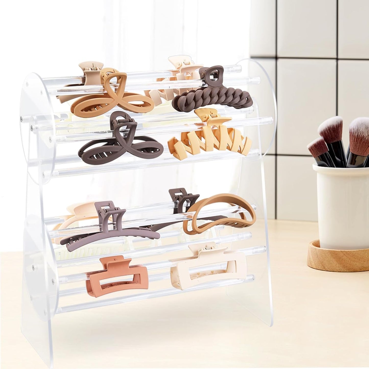 SNOWSTAR Acrylic Claw Clip Organizer Holder,360-Degree Rotating Claw Clip Holder and Storage,Hair Clip Organizer Display Clear Stand for Women and Girls