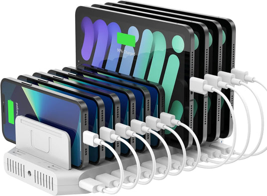 iPad Charging Station, Unitek 96W 10-Port USB Charging Dock Hub with Quick Charge 3.0, Charging Stand Compatible Multiple Device, Charging 8 iPads Simultaneously - [Upgraded Divider]