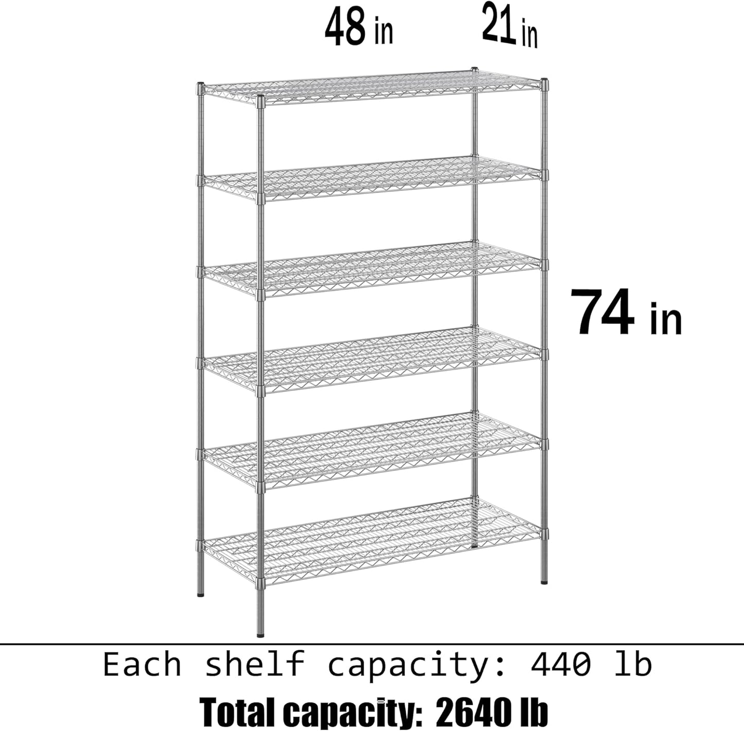 21" Deep x 48" Wide x 74" Height Wire Shelving Kit | 6-Tier | NSF Commercial Storage Rack Unit