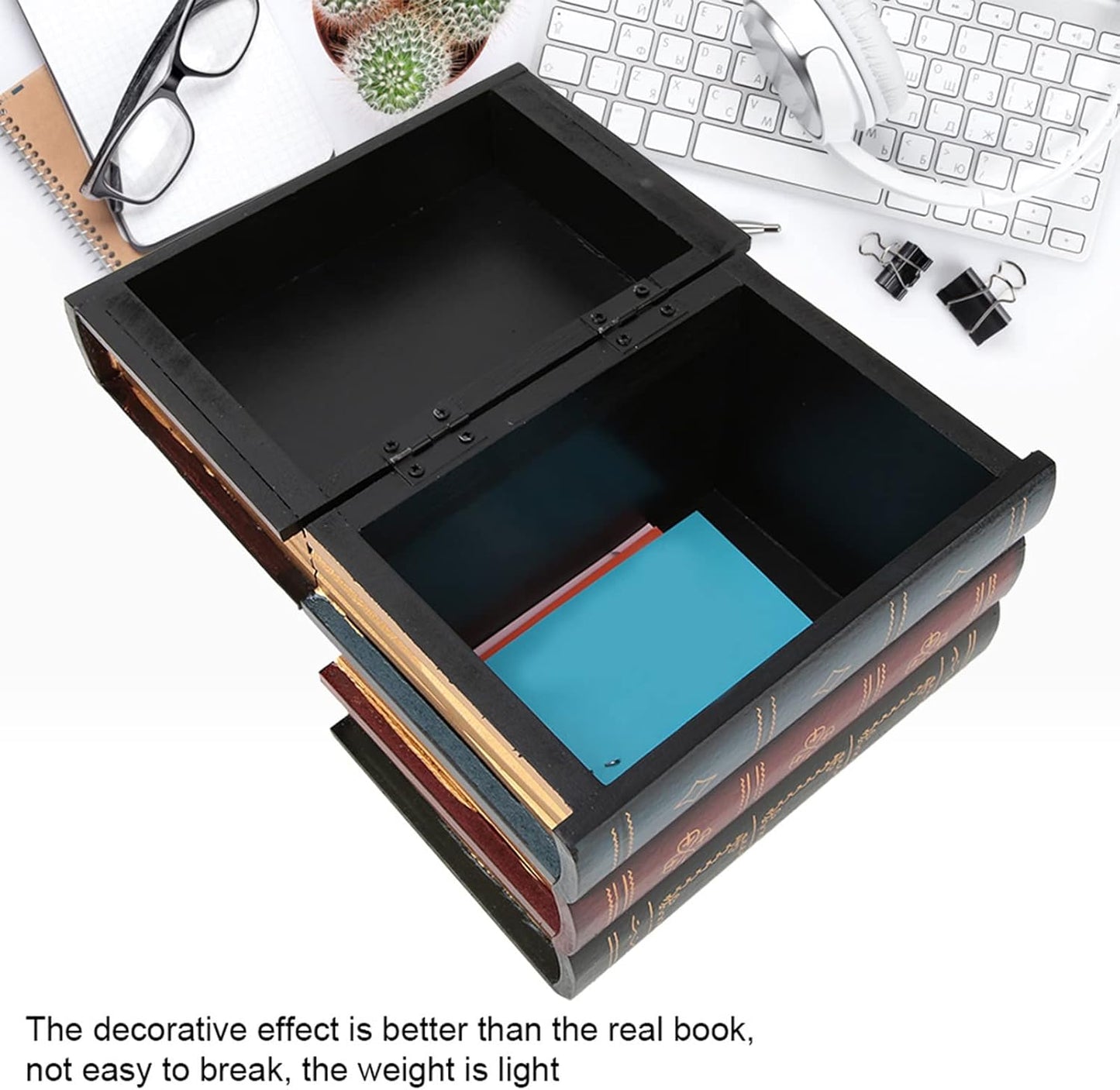 Joyzan Decorative Fake Book Box, Book Safe Dictionary Secret Cash Storage Diversion Hidden Security Money Case Wooden Vintage Faux Containers Decor Home Office Jewelry Documents Bookshelf Coffee Table