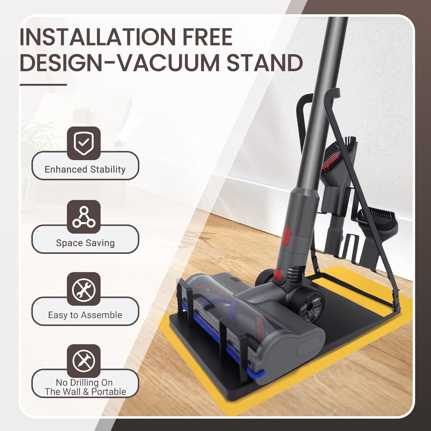 No Installation Required-Vacuum Stand,Storage Stand Docking Station Holder,Stable Metal Storage Bracket Stand Holder,Compatible with Dyson, Eureka,Tineco and Most Stick Vacuum(Black)