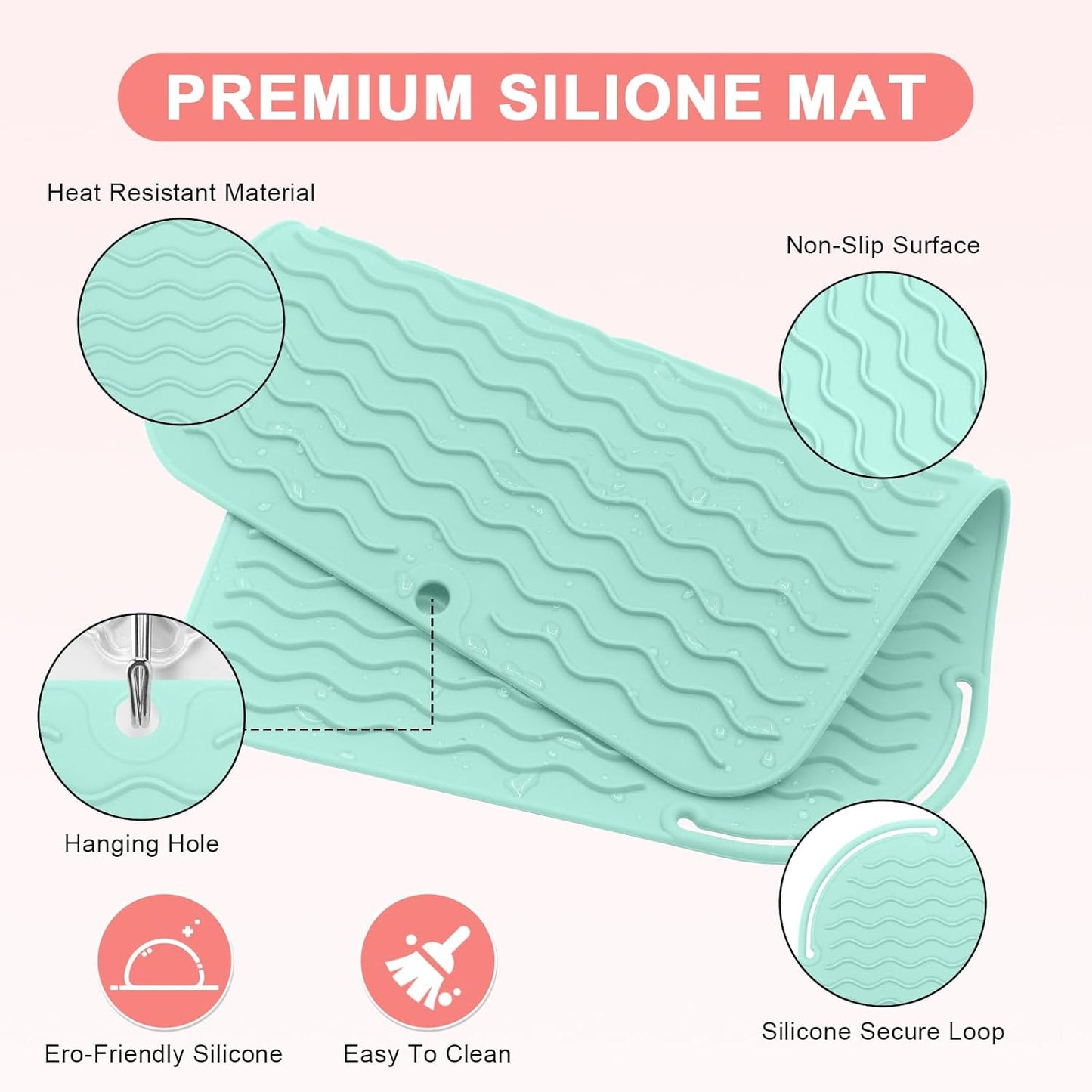 Plus Size Silicone Heat Resistant Mat, Portable Travel Hot Tools Pad Cover for Curling Iron, Flat Iron, Hair Straightener and Other Hair Styling Tools(12.0" x 9.0")
