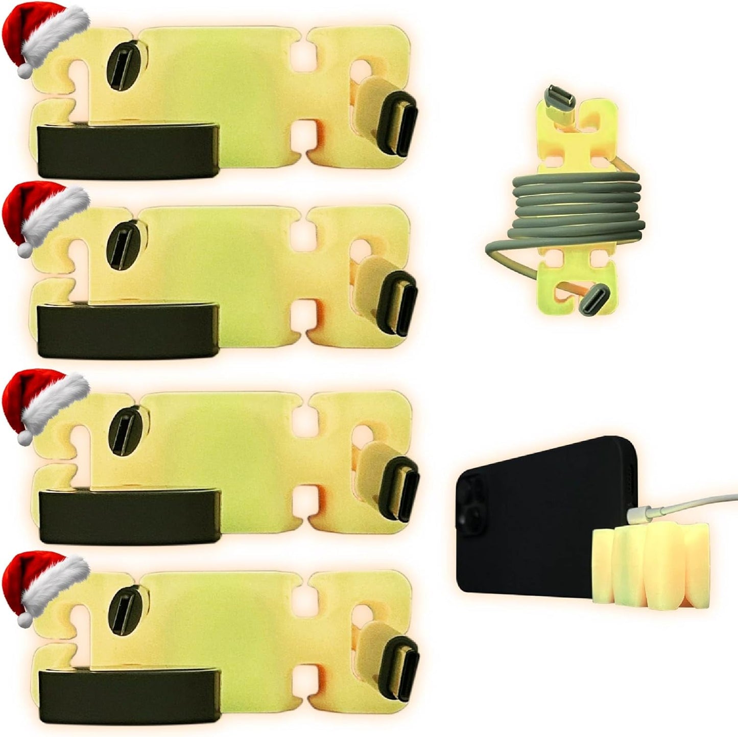 GlowBrick Stocking Stuffers for Adults Cord Management Weighted Cord Holder Cable Wrap Phone Stand - Glow-in-The-Dark Gadget Organizer for Nightstand. Gift for Men, Silicone. 4pk Orange Glow