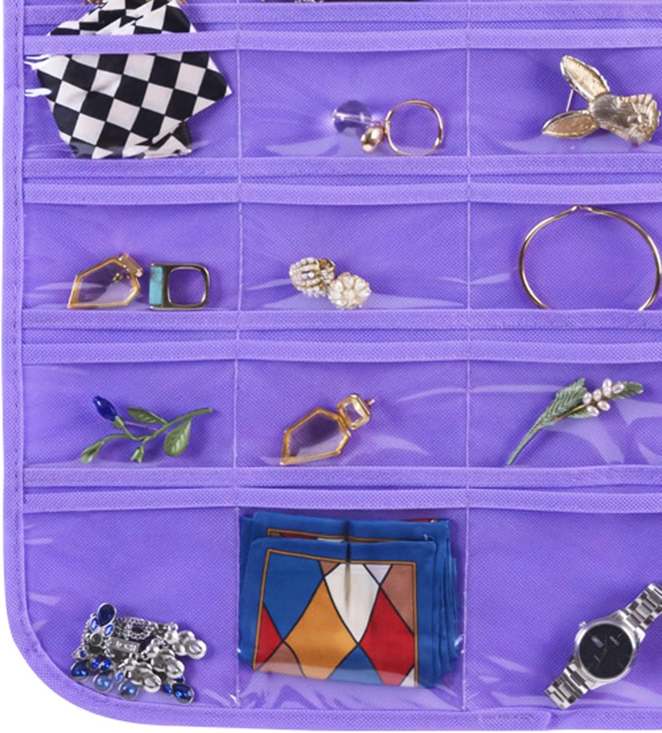 Bloss Hanging Jewelry Organizer, 80 Pockets Dual Sides Wall Jewelry Organizer Storage Dorm Room Essentials for Girls Necklace Organize And Earring Holder Hang on Closet/Door (Purple)
