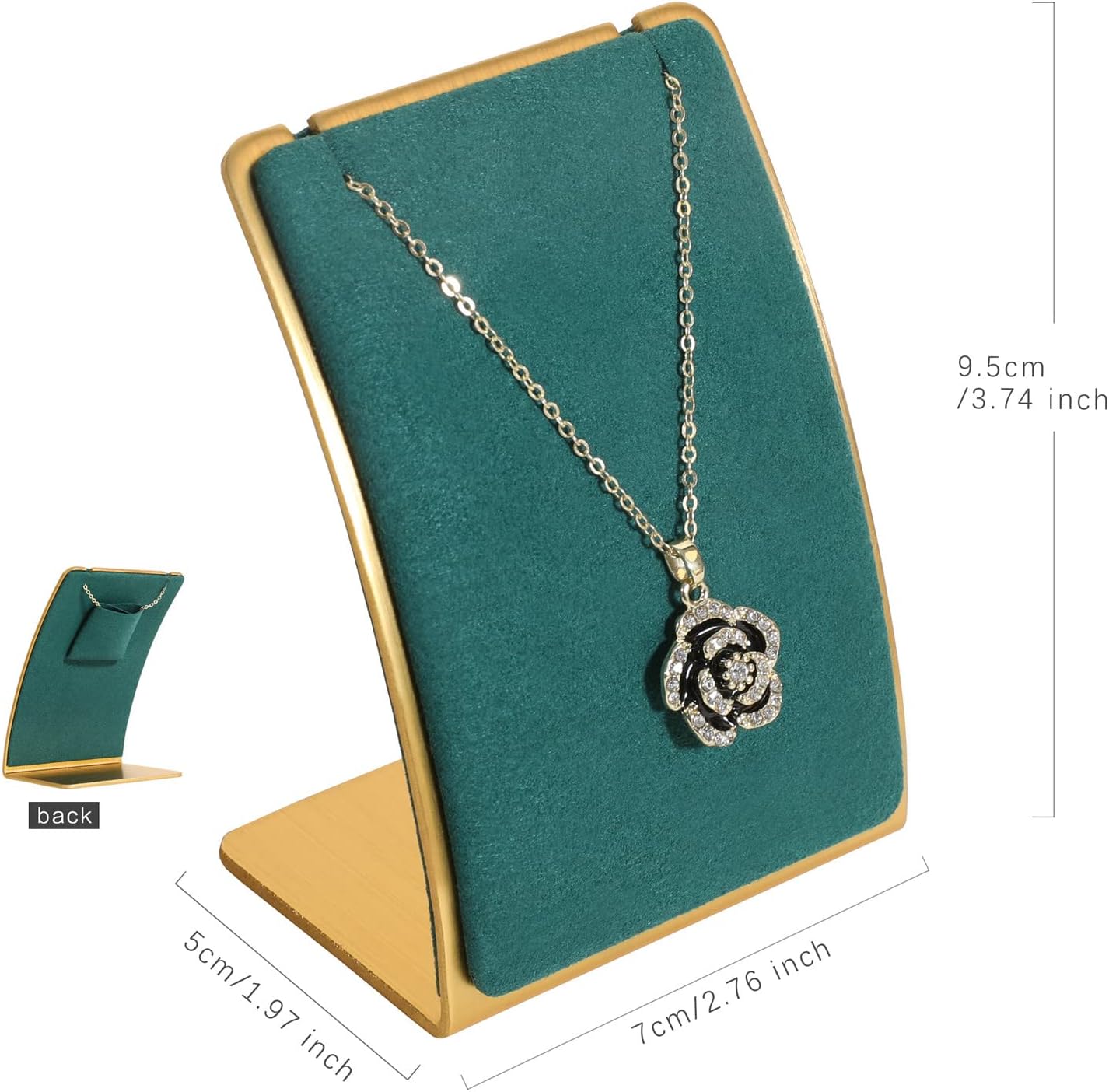 GemeShou Green Necklace display stand, Velvet Jewelry necklace display holder for selling, small metal earring neck storage organizer, online jewelry photography props【Green】