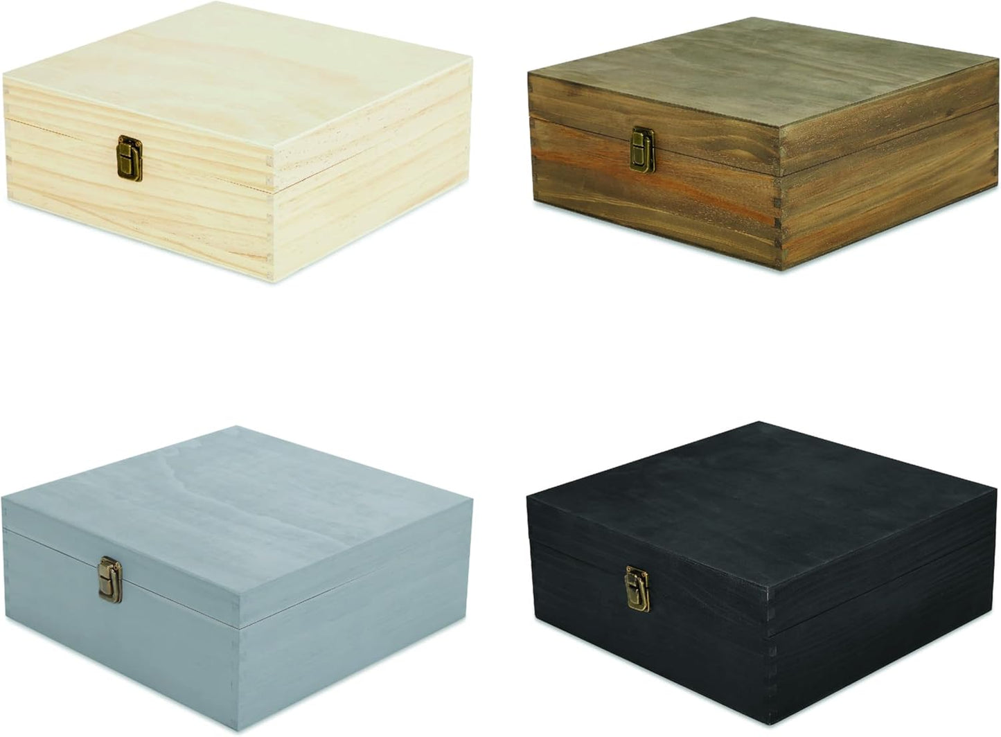makerflo Large Natural Pine Wood Memory Box with Black Felt Inside, Hinged with Clasp, Keepsake Wooden Box Ideal for Craft and Personalization (Laser Engraving, Epoxy, UV DTF, and Vinyl) – Pack of 1