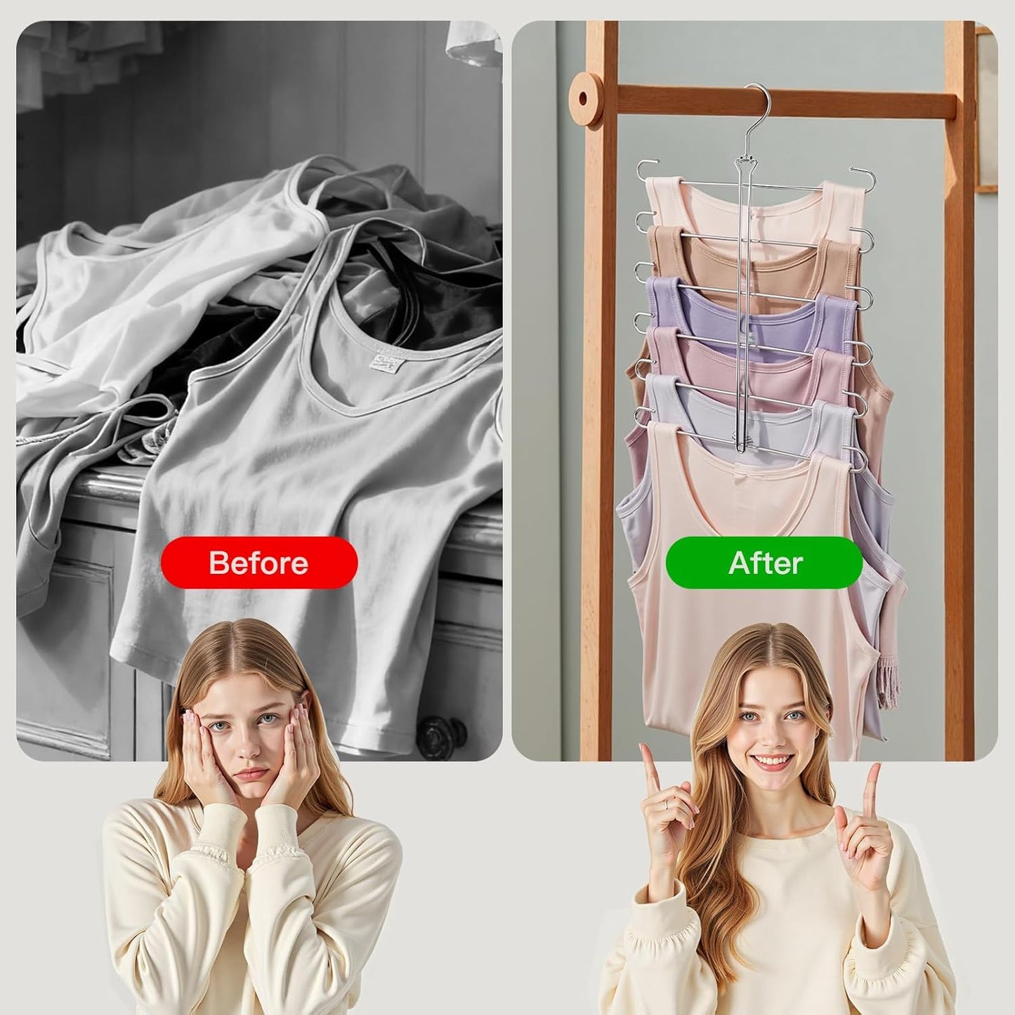 Tank Top Hanger 2 Pack Bra Hangers for Closet Organizer,6 Tiers Metal Space Saving Hanger with 360 Degree Hook,Mult Function Closet Organization for Vest,Tank TOP,Yoga Pants,Scarves