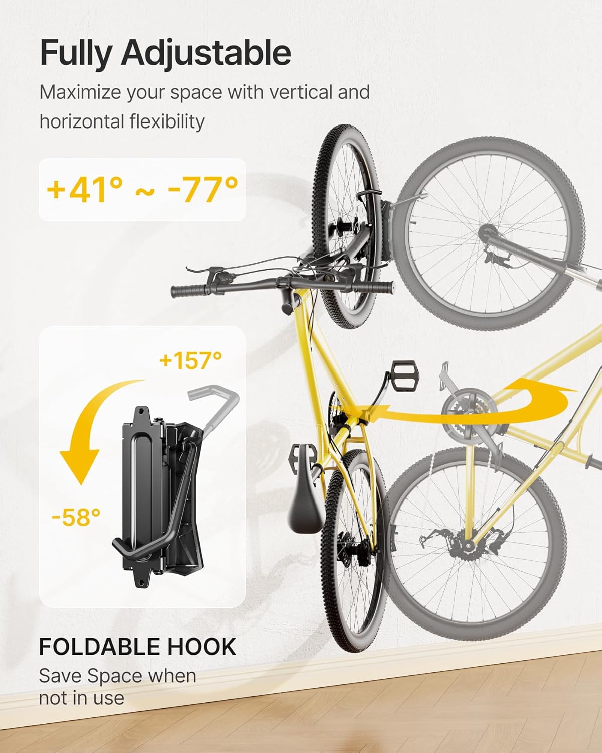 monTEK Heavy Duty Bike Wall Mount, Swivel Bike Wall Hanger Holds Up to 77lbs, Space-Saving Bike Rack Garage, Bike Storage for Bedroom Home Office, 2 Pack