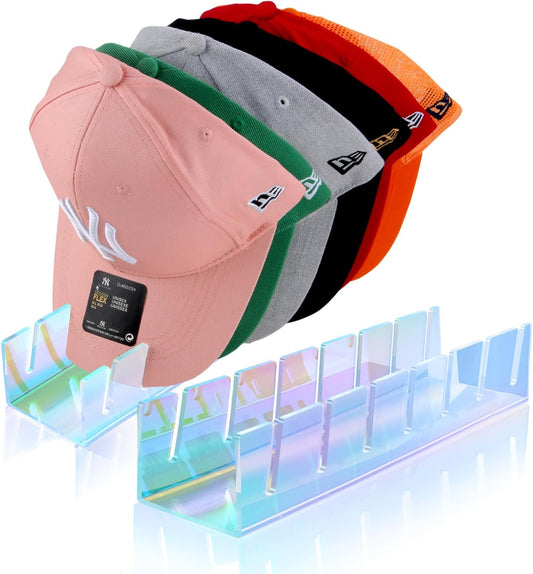 Hat Stand for Baseball Caps, 2 Pack No Install Acrylic Hat Organizer for 14 Baseball Caps Storage Organizer, Hat Racks Hat Holder Display and Organization for Closet, Bedroom, Dresser (Colorful-2Pack)