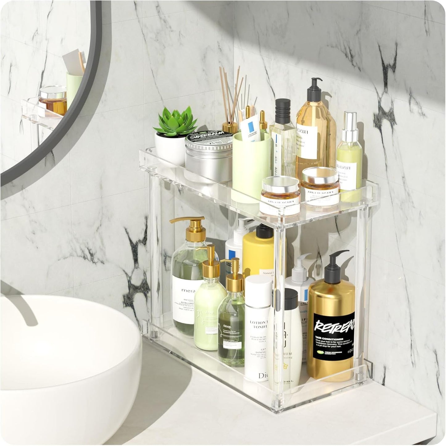 NPPLUS Acrylic Bathroom Counter Organizer, 2-Tier Tray Vanity Counter Organizer, Home Storage Holder for Makeup, Cosmetics & Perfume