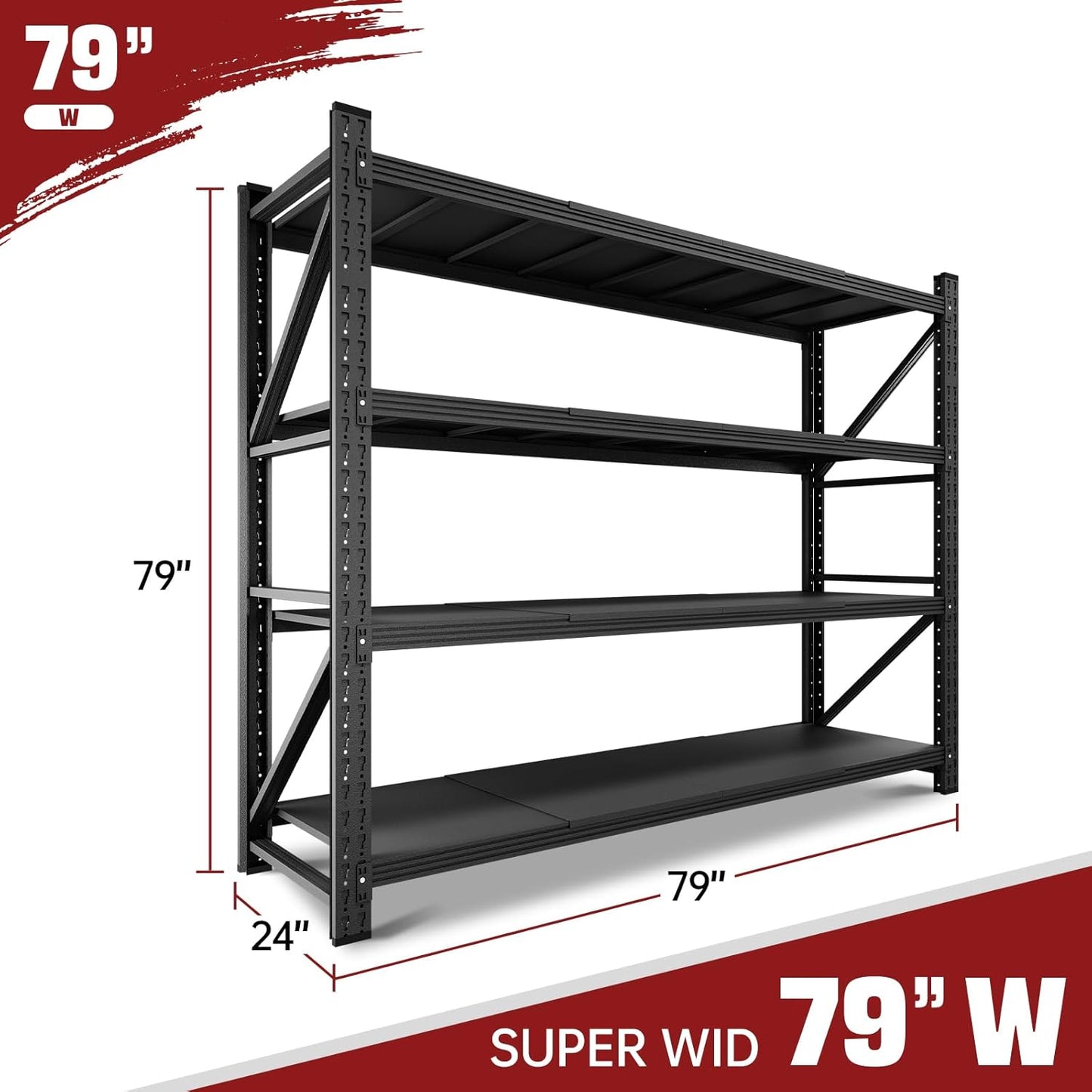 7000LBS Storage Shelves,79" W Garage Shelving Heavy Duty Metal Adjustable Garage Shelves, Shelving Units Industrial Shelving for Warehouse,79" W x 24" D x 79" H,Black