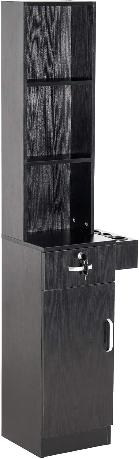 BarberPub Wall Mount Barber Station Hair Styling Drawer Storage Beauty Salon Spa Equipment 3208 (Black)
