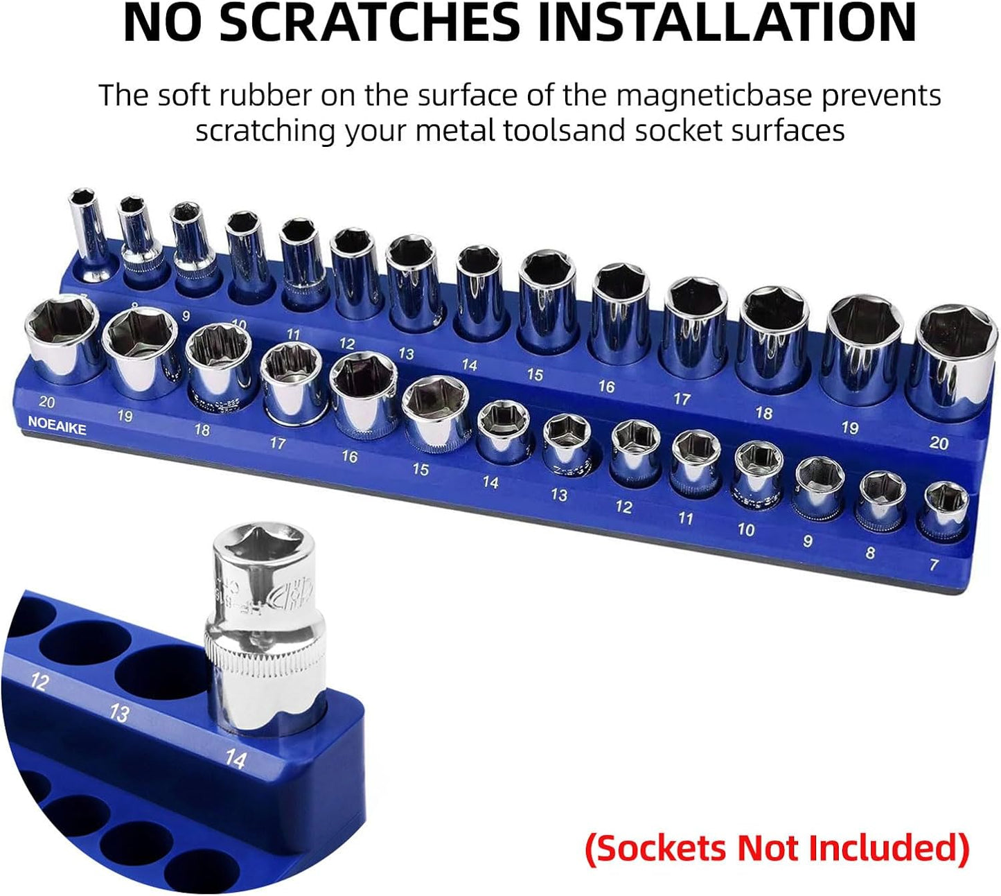 Magnetic Socket Organizer,6-Pack SAE & Metric 1/2,3/8,1/4 Inch Drive Sockets Holder,Holds 141 Standard/Deep Sockets,Blue and Red Magnetic Socket Tray(Sockets Not Included)