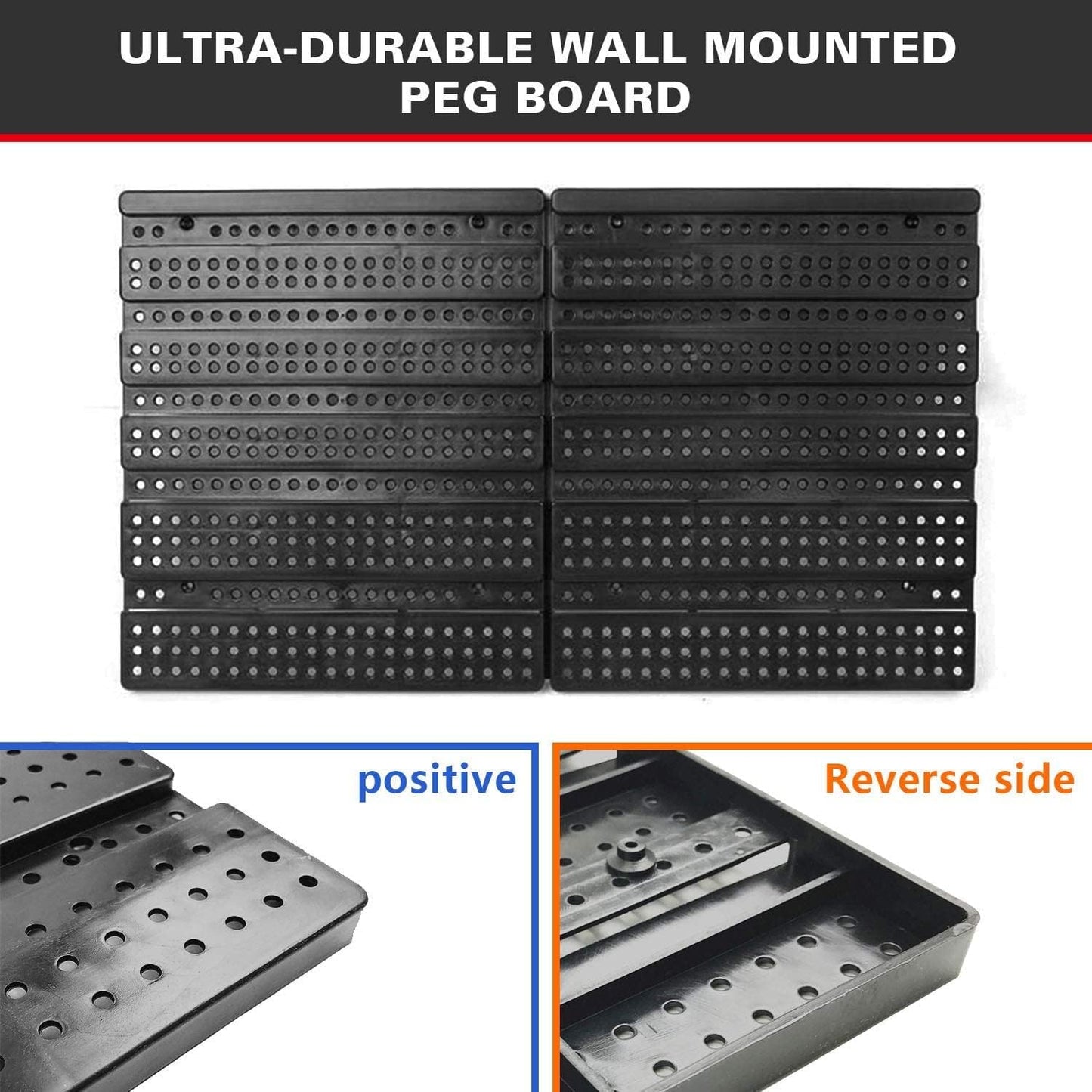 Wall Mounted Storage Bins, 30 Wall Mount Tool Organizer Bins Plastic Parts Rack Container, Easy Access Compartments For Tools, Hardware, Crafts, Office Supplies And More, Blackred