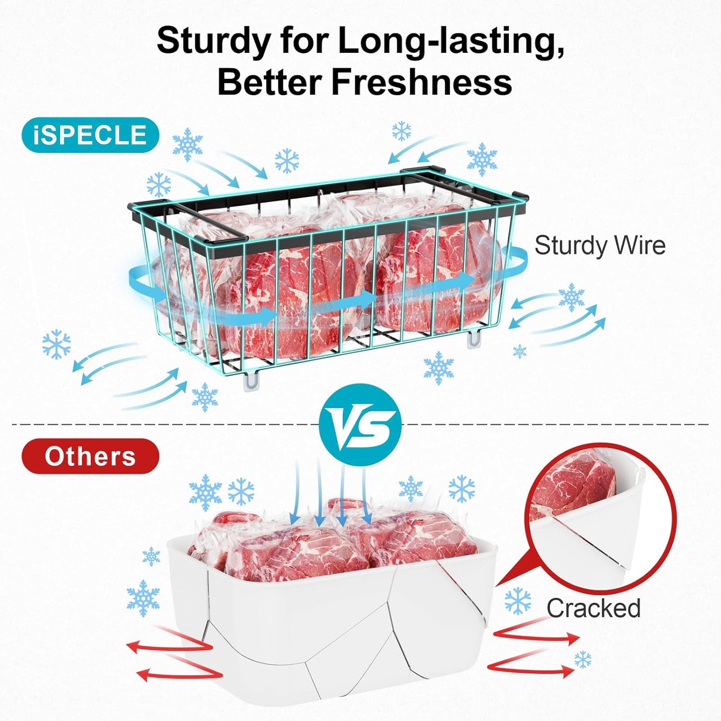 iSPECLE Freezer Organizer Bins - 4 Pack Small Stackable Freezer Baskets for 7 Cu.ft Deep Freezer, Easy Access Food No More Digging, Sturdy Metal Wire Basket Not Scratch Bottom, Black