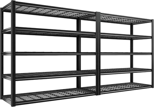 REIBII 48.2''W Garage Shelving Heavy Duty Metal Shelving 3000LBS Storage Shelves Adjustable Metal Shelves Industrial 5 Tier Garage Shelf for Basement Pantry Warehouse Supermarket, 2 Pack