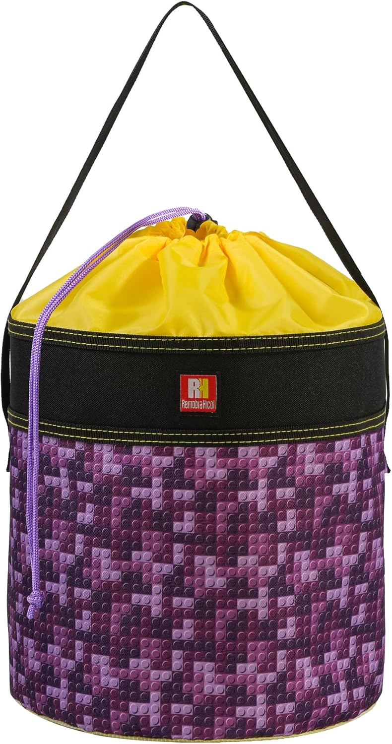 Toy Storage Organizer Basket Bag with Drawstring for Buliding Bricks, Blockets,Puzzles,Playroom Cinch Bucket Carrying Bag with Handle (Purple)