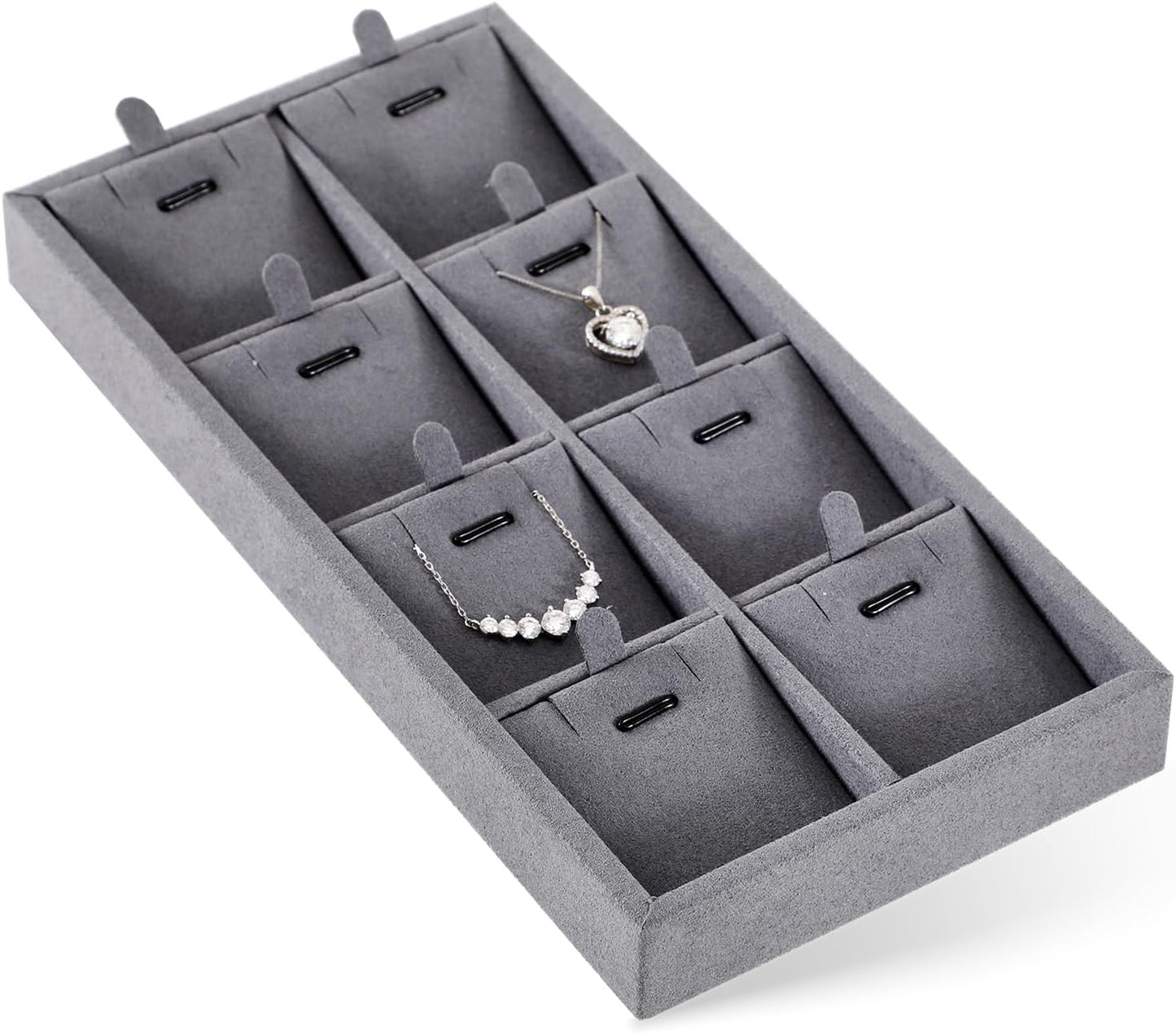 Dark Blue Jewelry Display Tray Ring Necklace Earring Bangle Organizer Multifunctional Storage Case for Jewelry Showcase (Long 8 Grids Pendant Tray)