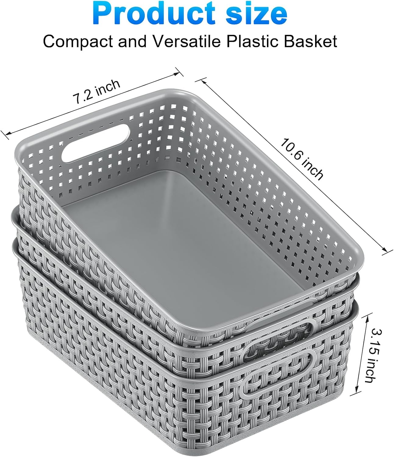 12 Pack Plastic Storage Baskets, Small Baskets for Organizing, Plastic Storage Bins Wicker Pantry Organizer Bins Household Toys for Laundry Room, Bedrooms, Kitchens, Cabinets, Countertops