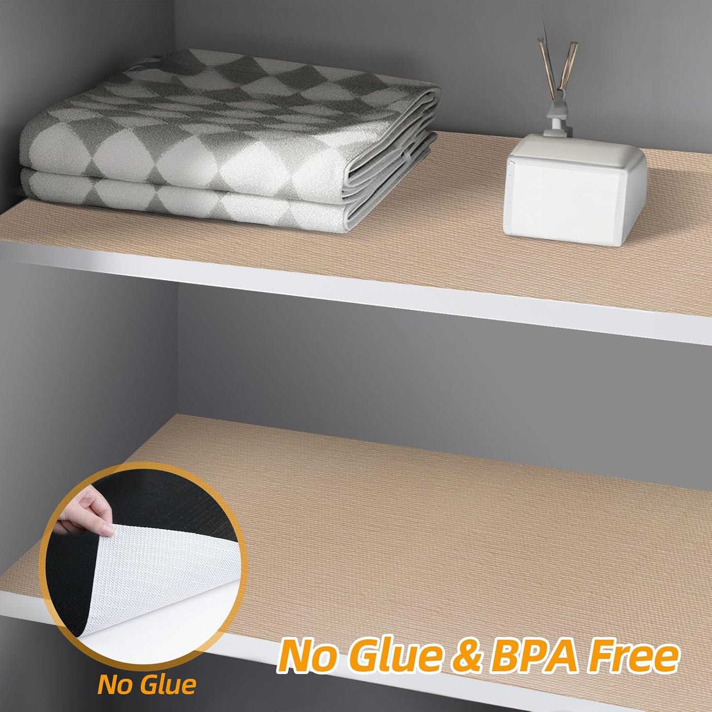 Shelf and Drawer Liner for Kitchen Cabinets Non-Adhesive, Strong Grip Non-Slip Thickened Cabinet Liners for Shelves, Waterproof Mats for Dresser Cupboard, Khaki, 12 in x 10 Feet