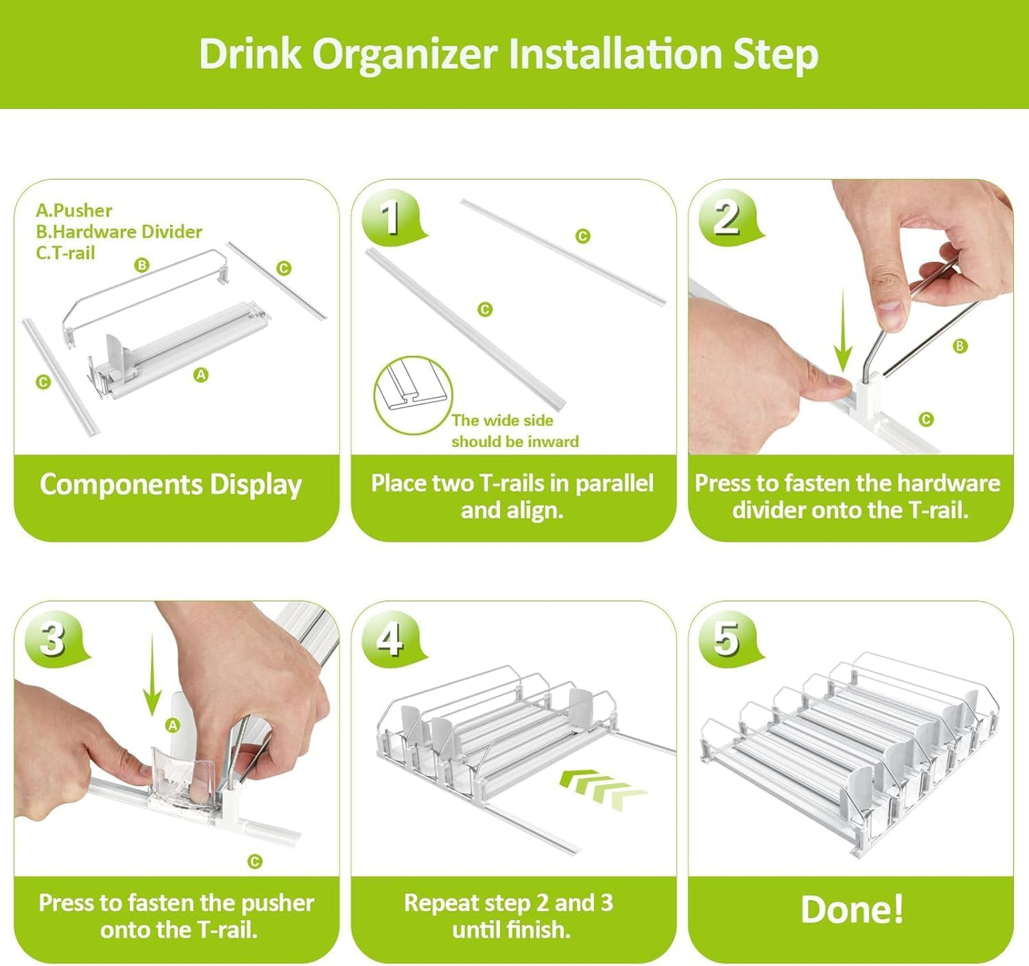 Drink Organizer for Fridge,Self Pushing Fridge Drink Organizer,Automatic Drink Dispenser for Fridge-Holds up to 30 Cans
