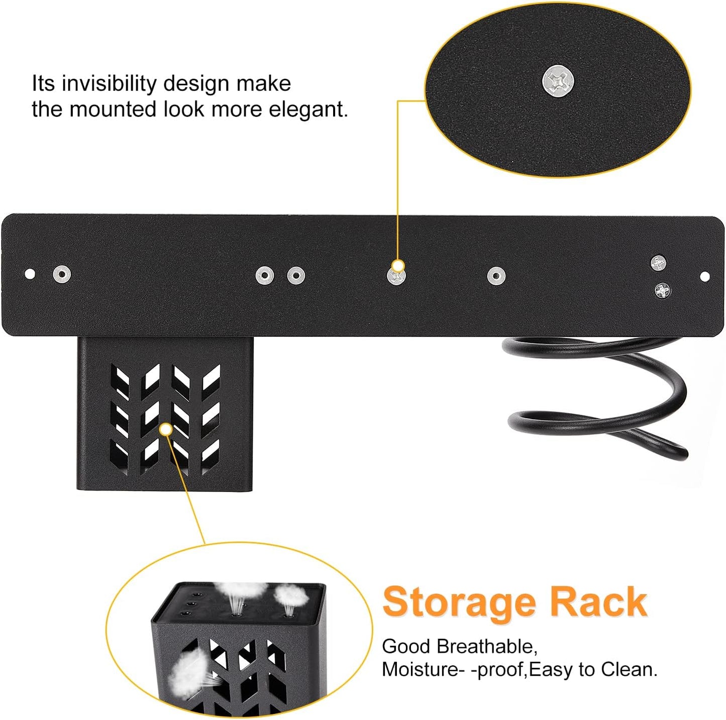 YUET Hair Dryer Holder Hairdryer Station Wall Mounted Spiral Shelf Bracket Stand Hanger Straightener Organizer Blow Storage with Holes Rack For Bathroom Aluminum Professional (Black With Cup)