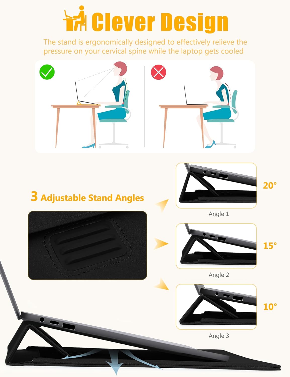 HYZUO 15-16 Inch Laptop Sleeve Case with Stand for MacBook Pro 16 M4/M3/M2/M1 2025-2019, MacBook Pro 15 2015-2012, XPS 15, Samsung Galaxy Book Flex/Pro 15, Black