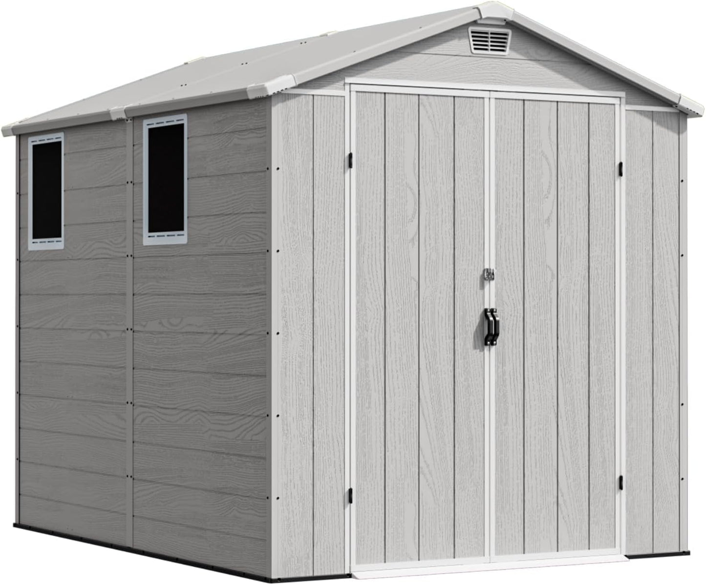 Devoko 6x8 FT Plastic Storage Shed, Outdoor Resin Garden Shed with Floor, Waterproof Tool Storage Shed with Lockable Door and Window for Patio, Garden, Backyard, Light Gray