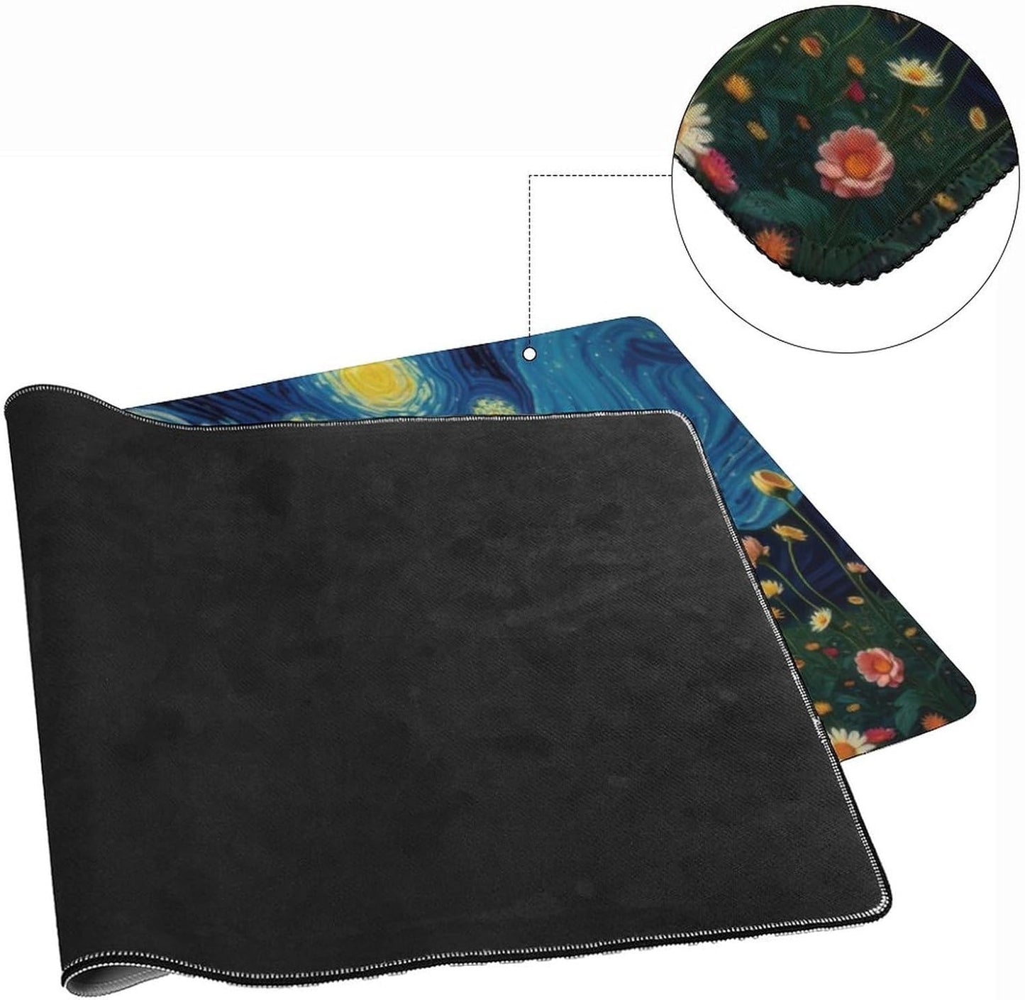Starry Night Large Mouse Pad, Vintage Aesthetic Flowers Gaming Desk Mat, XXL Keyboard Desk Pad Mat for Desktop, 35.4"x15.7" Non-Slip Base Big Mousepad with Stitched Edges