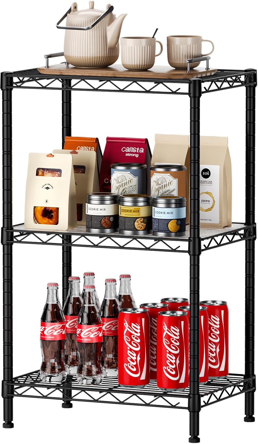 SINGAYE 3 Small Shelves Storage Shelf Wire Shelving Unit Metal Shelf Adjustable Organizers Storage Shelving with Wheels for Bathroom Laundry Room Kitchen Pantry11.5”D x 17.3”W x 30”H Black