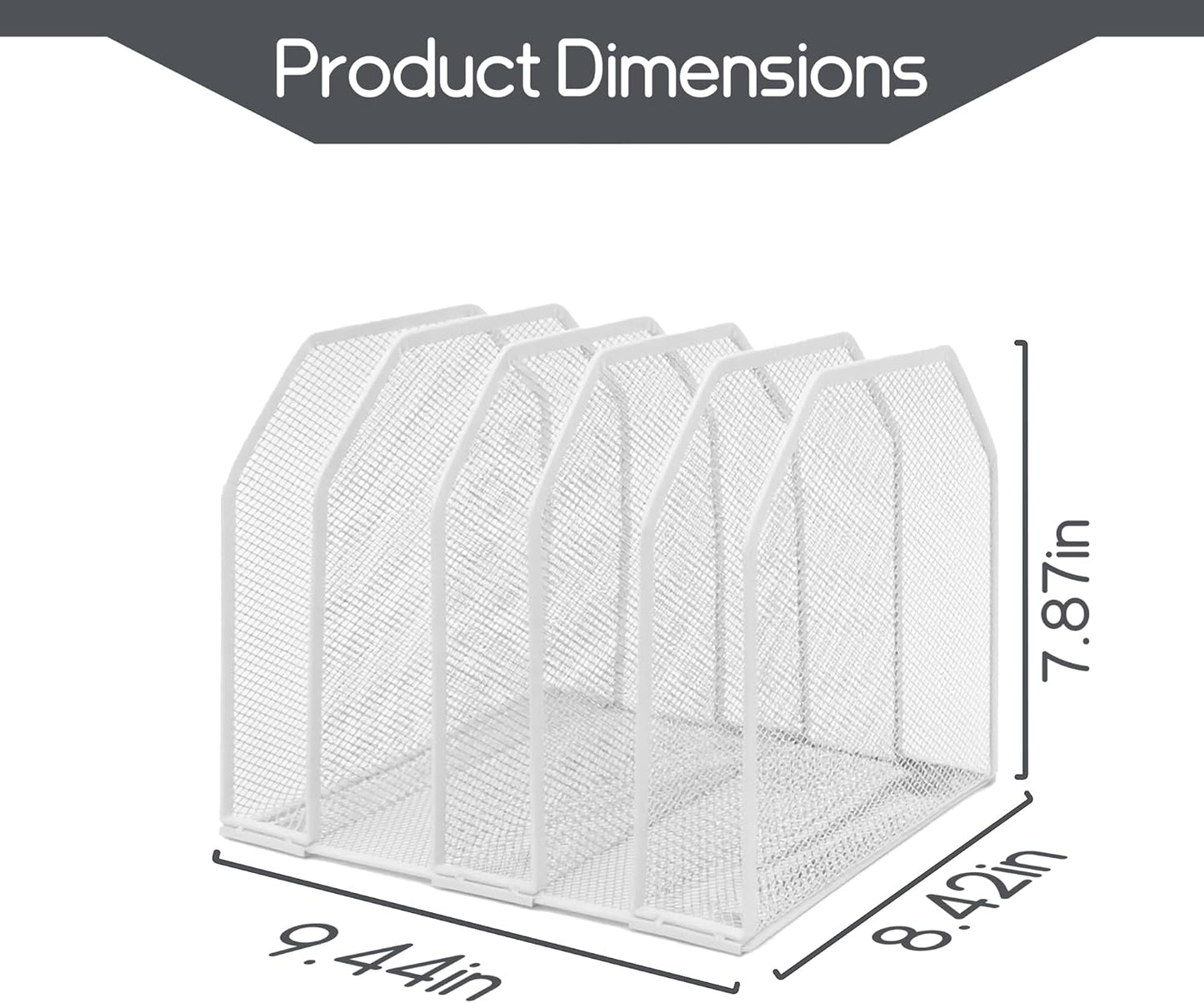 Adjustable Desk File Organizer,Detachable Office Folder Organizer,Compact Vertical Desk File Holder,Wrought Iron Paint,Suitable for Home, School, Office Classrooms (White - 5 grids)