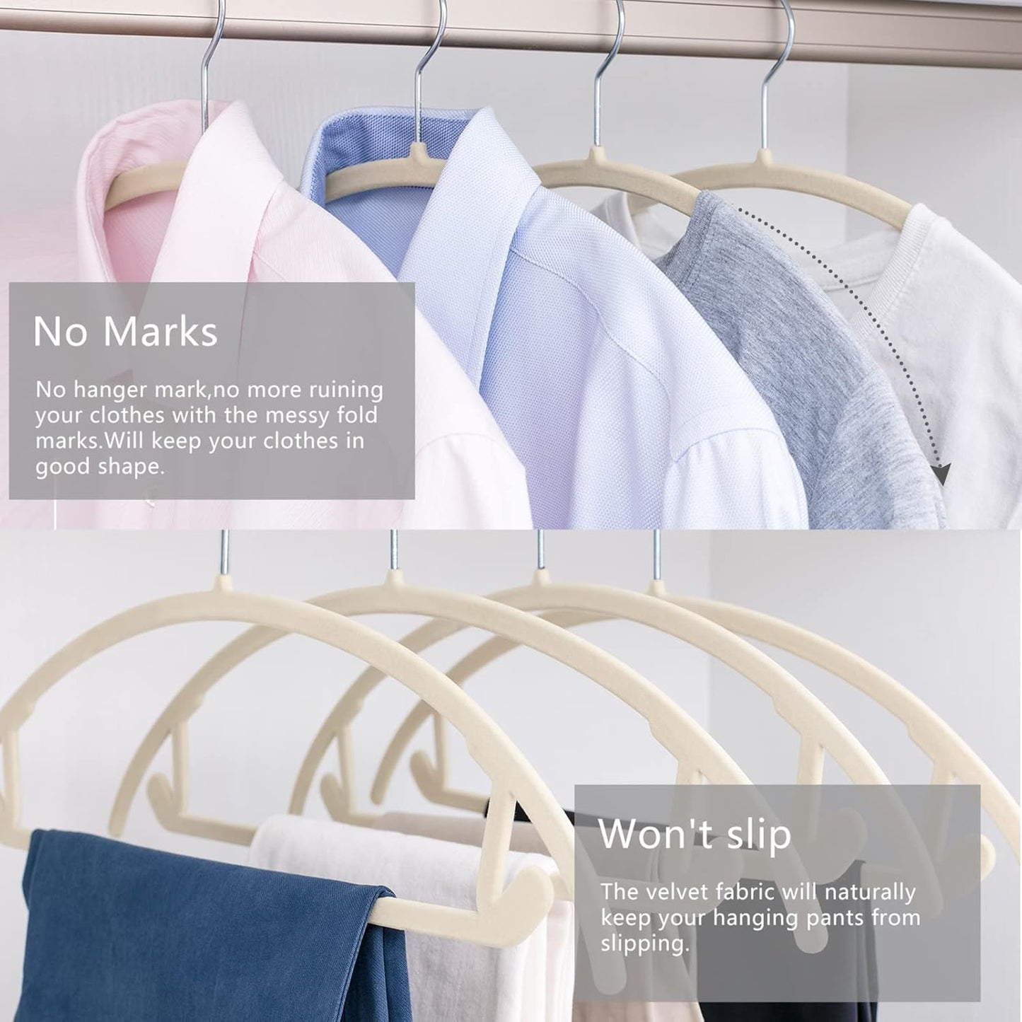 MIZGI Premium Velvet Hangers 30 Pack Heavyduty- Non Slip No Shoulder Bump Suit Hanger - Chrome Hooks,Space Saving Clothes Rounded Shape for Coat,Sweater,Jackets,Pants