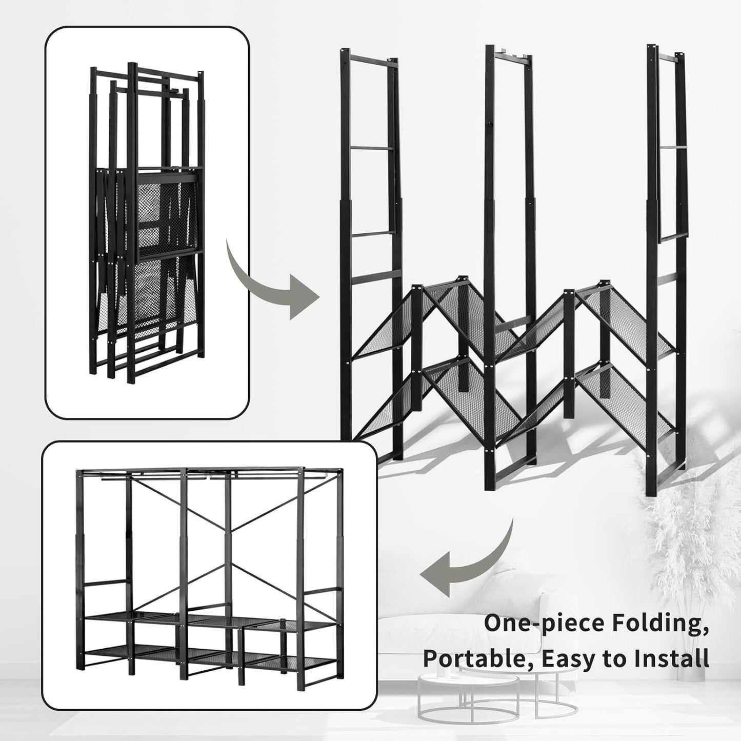 Portable Closet Rack Heavy-Duty Foldable Garment Racks with Cover 1200lbs Enclosed Wardrobe Closet with Independent Area for Hanging Clothes Storaging of Bedding (59in*20in*67in)