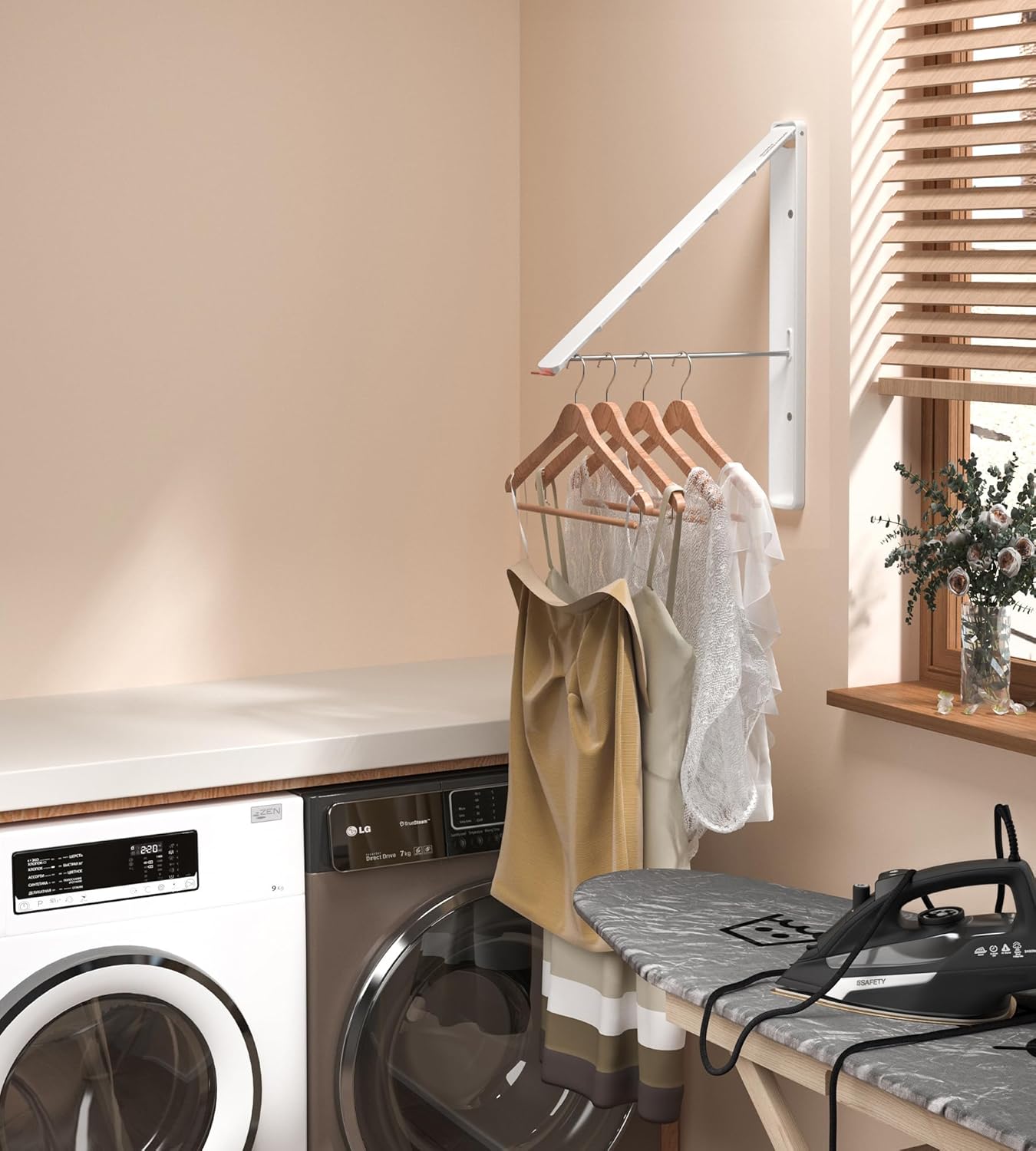 Dr.DJ Clothes Drying Rack Wall Mounted, Retractable & Foldable Clothes Hanger for Laundry Room Organization and Storage, Clothes Hanger Rack for Dorm, Closet, Balcony, Laundry Room(2Pack, White)