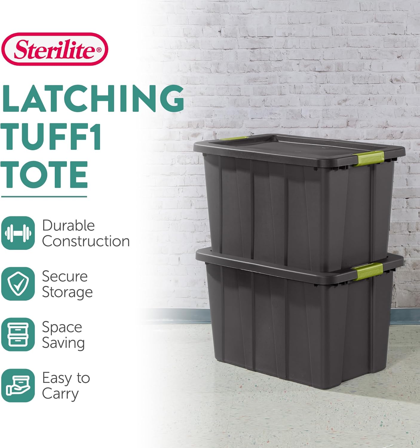 Sterilite 4-Pack Storage Bins with Lids, Heavy Duty Totes, Tuff1, 30 Gallon, Flat Gray